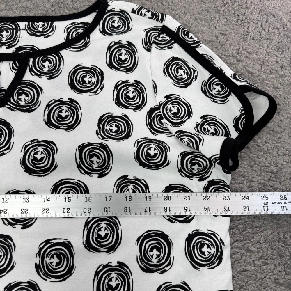 Allison Daley Womens XL Black White Abstract Swirl Keyhole Neck Short Sleeve Top